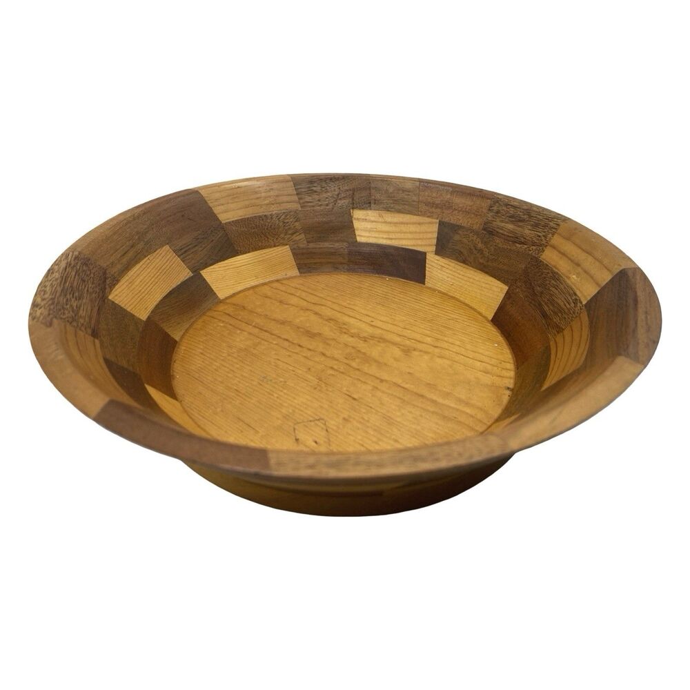 Vintage Handcrafted Wooden Bowl Segmented Wood Decor 10" x 2 1/4" - Picture 3 of 6